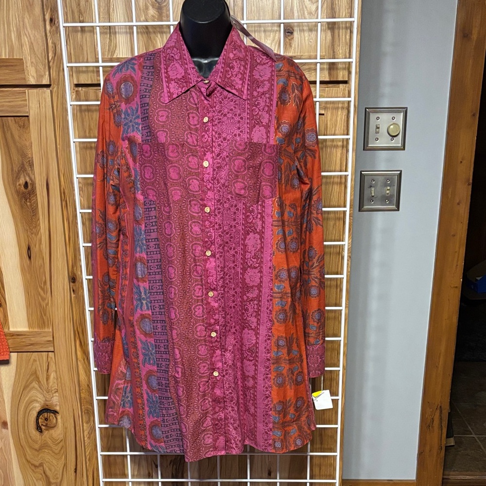 Chic Long Sleeve Patterned Dress in Red and Purple